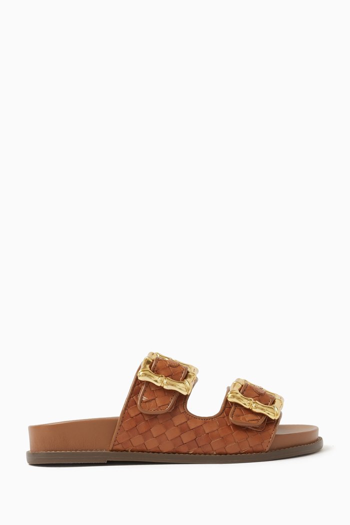 

Enola Sporty Woven Sandals in Leather, Brown