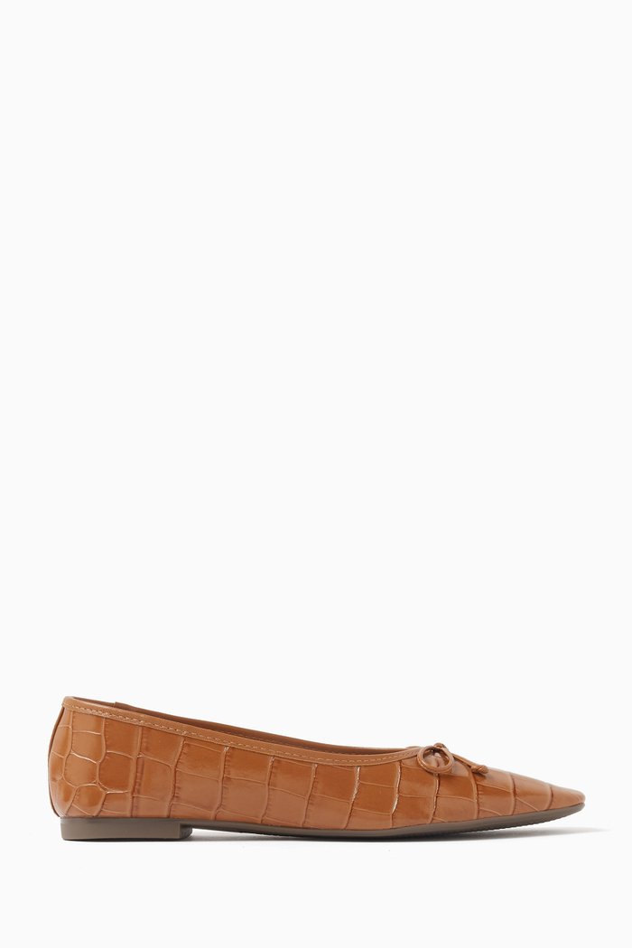 

Arissa Bow Pumps in Croc-embossed Leather, Brown