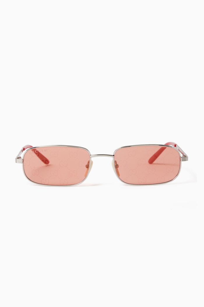 

Logo-print Rectangular Sunglasses in Metal, Pink