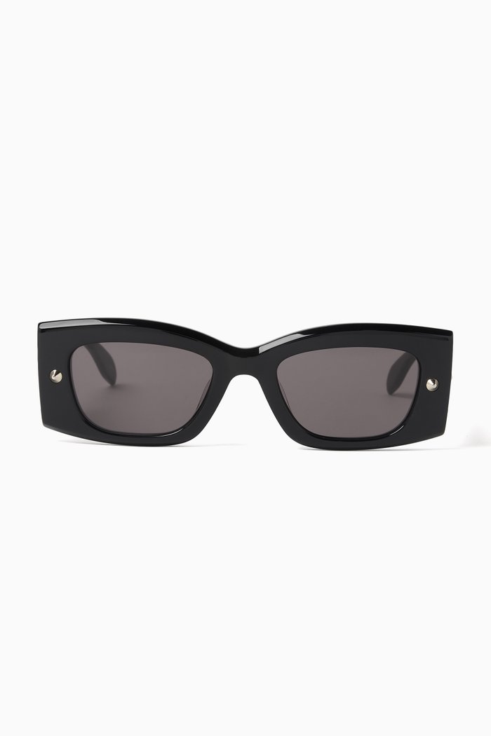 

Studded Rectangular Sunglasses in Acetate, Black