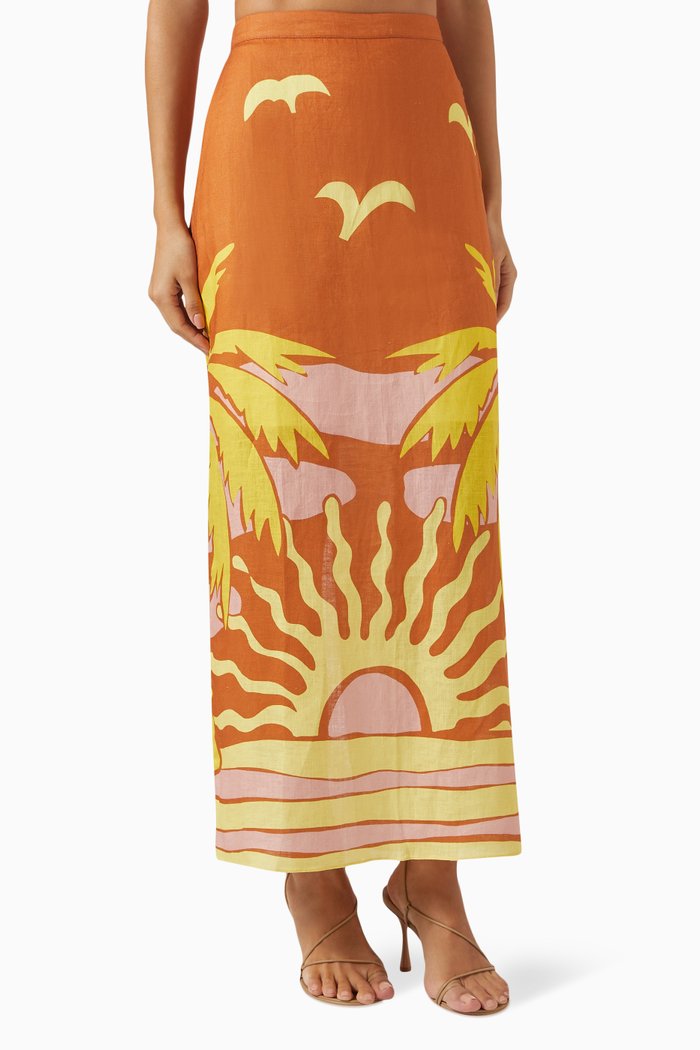 

Magda High-waisted Skirt in Linen, Orange