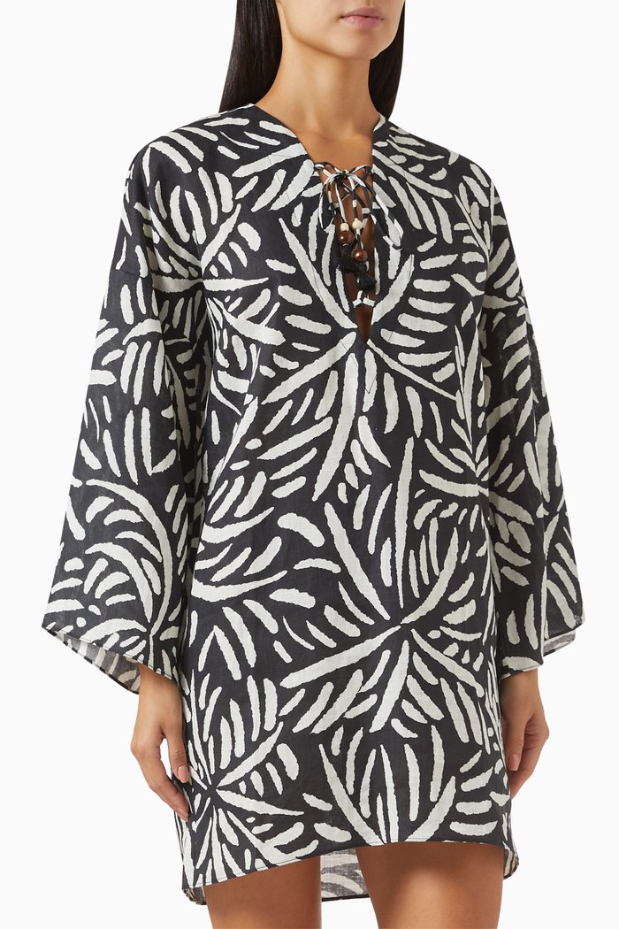 

Turin Tunic Mini Dress in Linen, Black