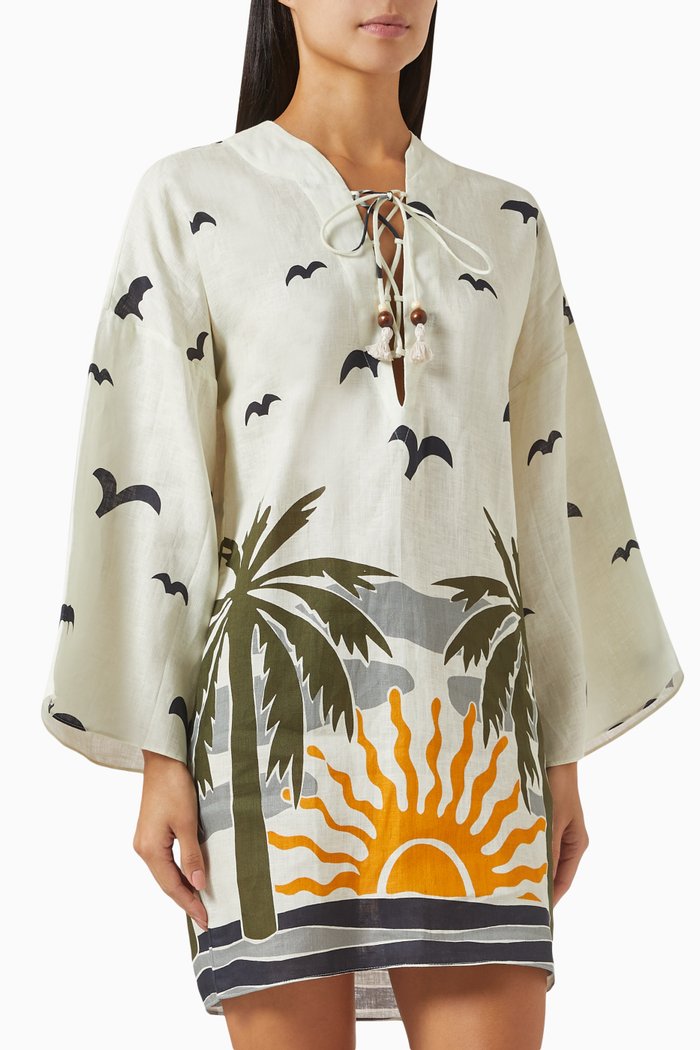 

Turin Tunic Mini Dress in Linen, Multicolour