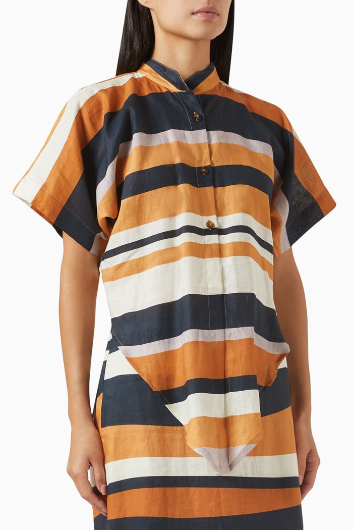 Leroy Striped Top in Linen, Multicolour