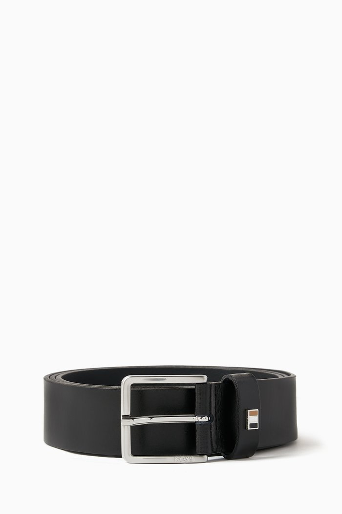 

Signature Stripe Belt in Leather, Black