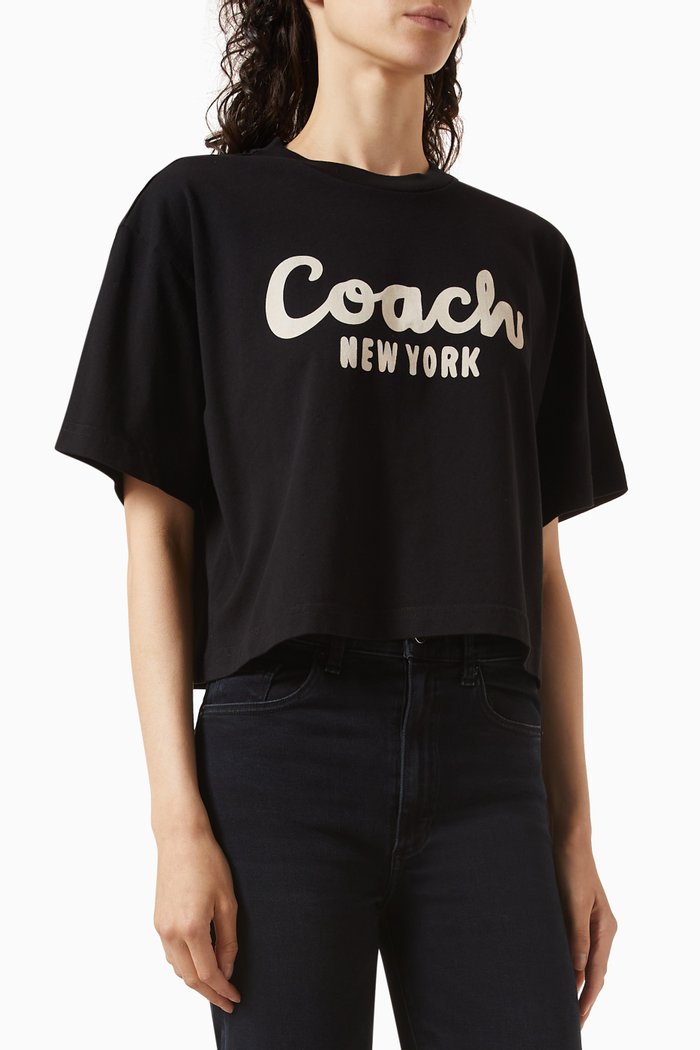

Cursive Logo-print Crop T-shirt in Cotton-jersey, Black