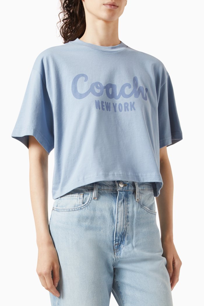 

Cursive Logo-print Crop T-shirt in Cotton-jersey, Blue