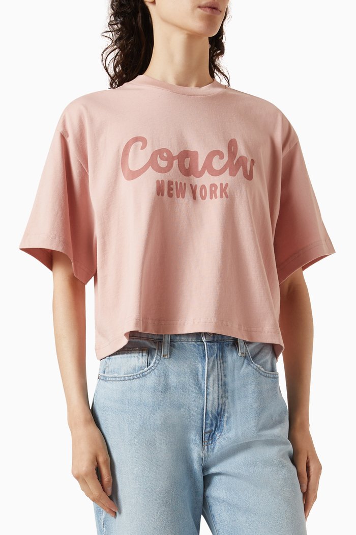 

Cursive Logo-print Crop T-shirt in Cotton-jersey, Pink