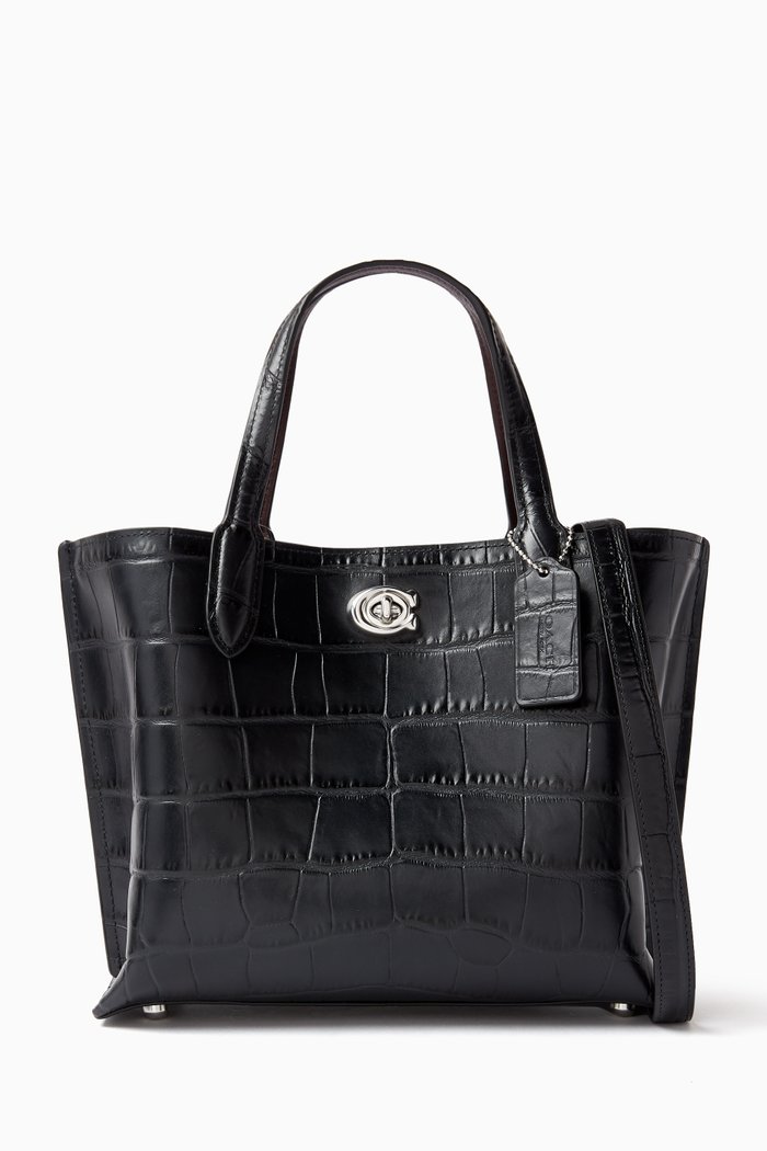 

Willow 24 Tote Bag in Croc-embossed Leather, Black