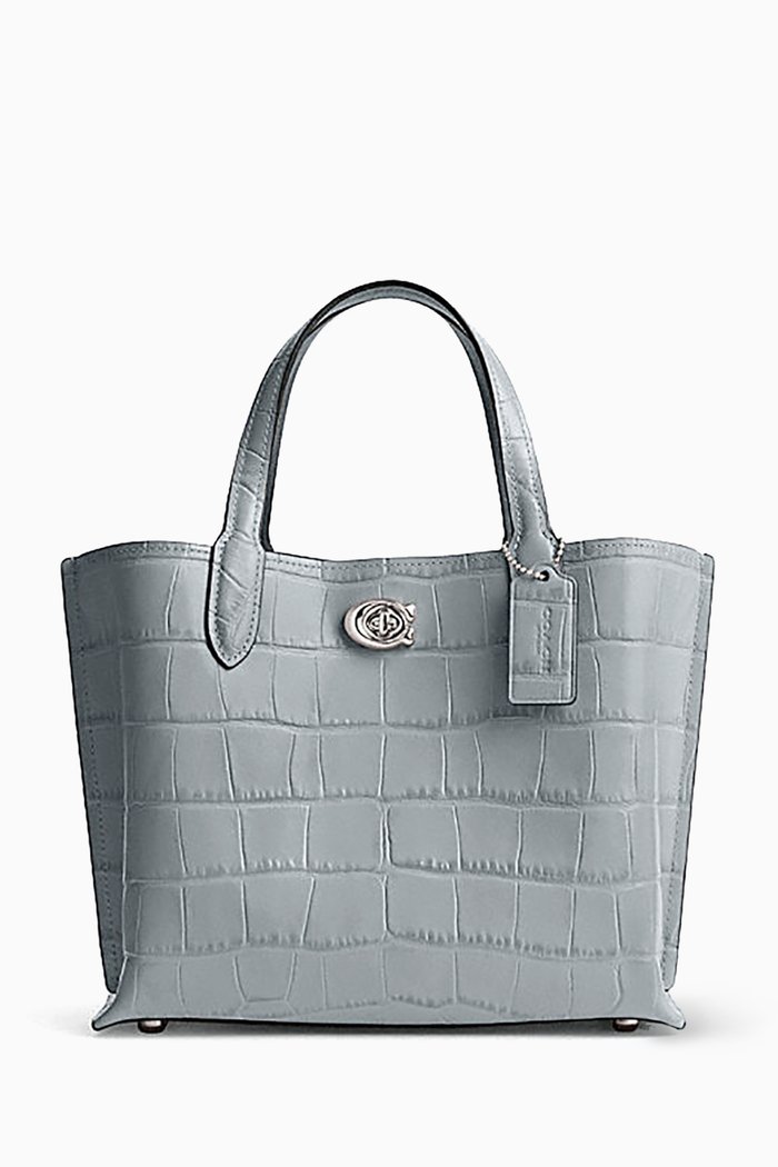 Willow 24 Tote Bag in Croc-embossed Leather, Grey