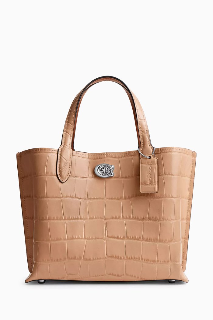 

Willow 24 Tote Bag in Croc-embossed Leather, Pink