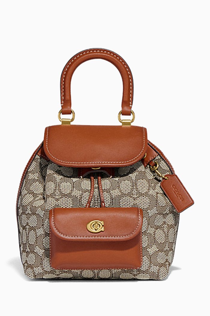 

Riya 21 Signature Jacquard Backpack in Coated-canvas, Brown
