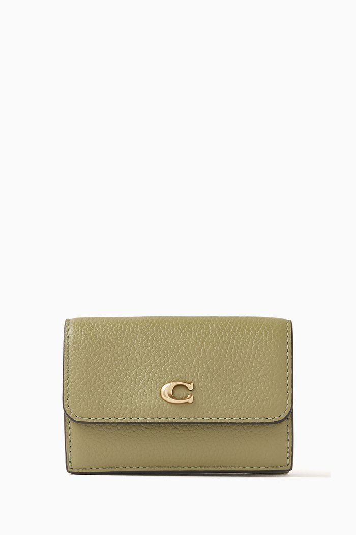 Mini Tri-fold Wallet in Pebbled Leather, Green