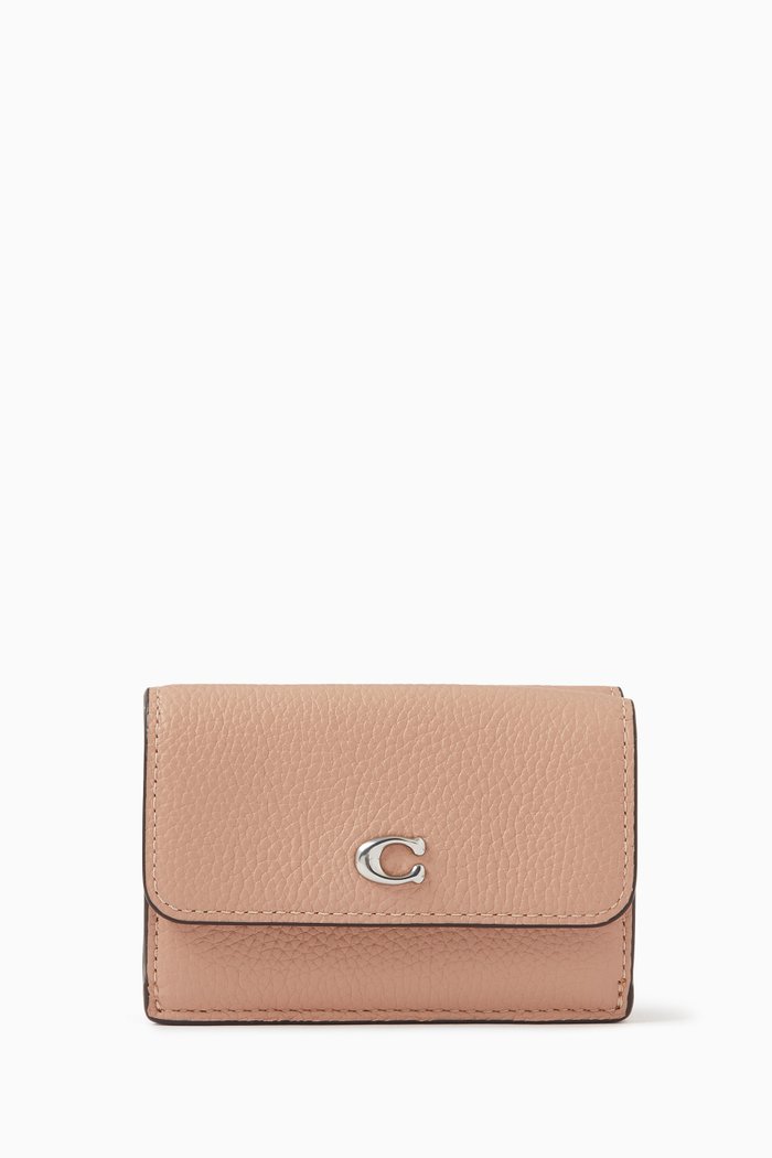 Mini Tri-fold Wallet in Pebbled Leather, Pink