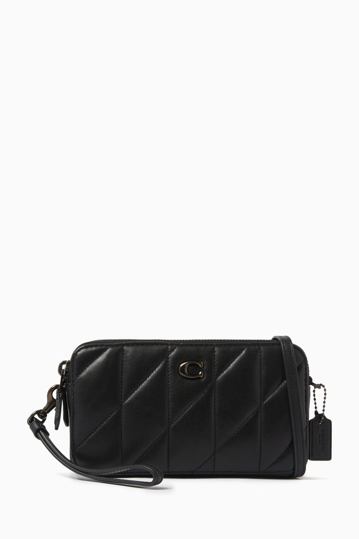 

Kira Quilted Crossbody Wristlet Bag in Leather, Black