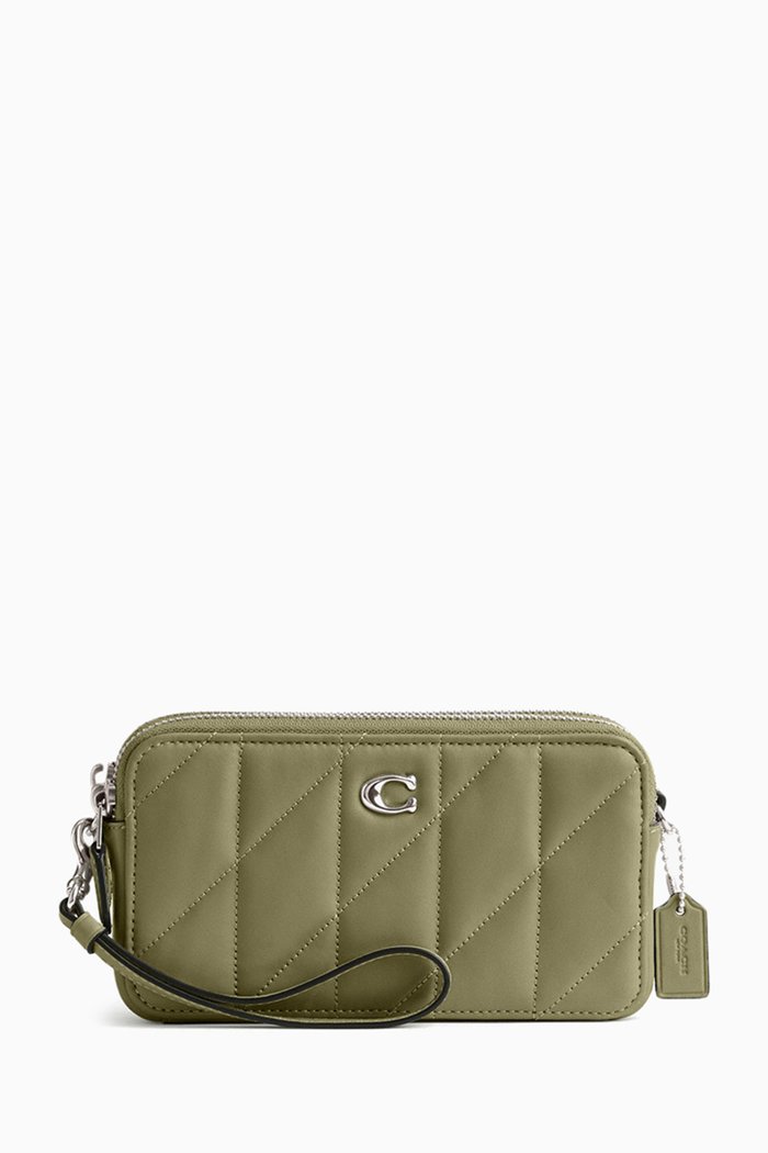 

Kira Quilted Crossbody Wristlet Bag in Leather, Green