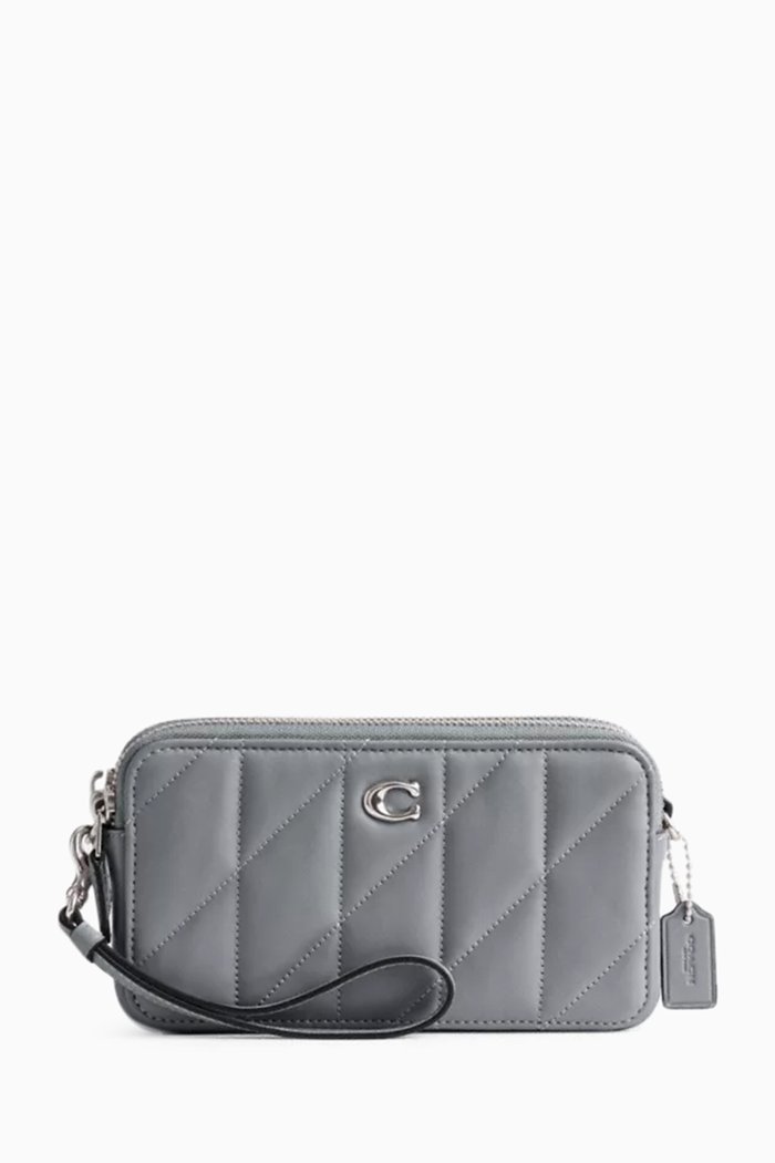 

Kira Quilted Crossbody Wristlet Bag in Leather, Grey