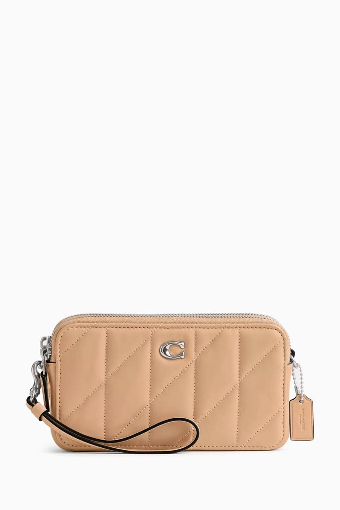 

Kira Quilted Crossbody Wristlet Bag in Leather, Pink