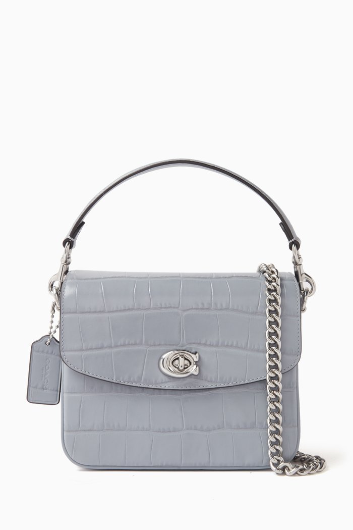 

Cassie Embossed Crossbody Bag in Leather, Grey