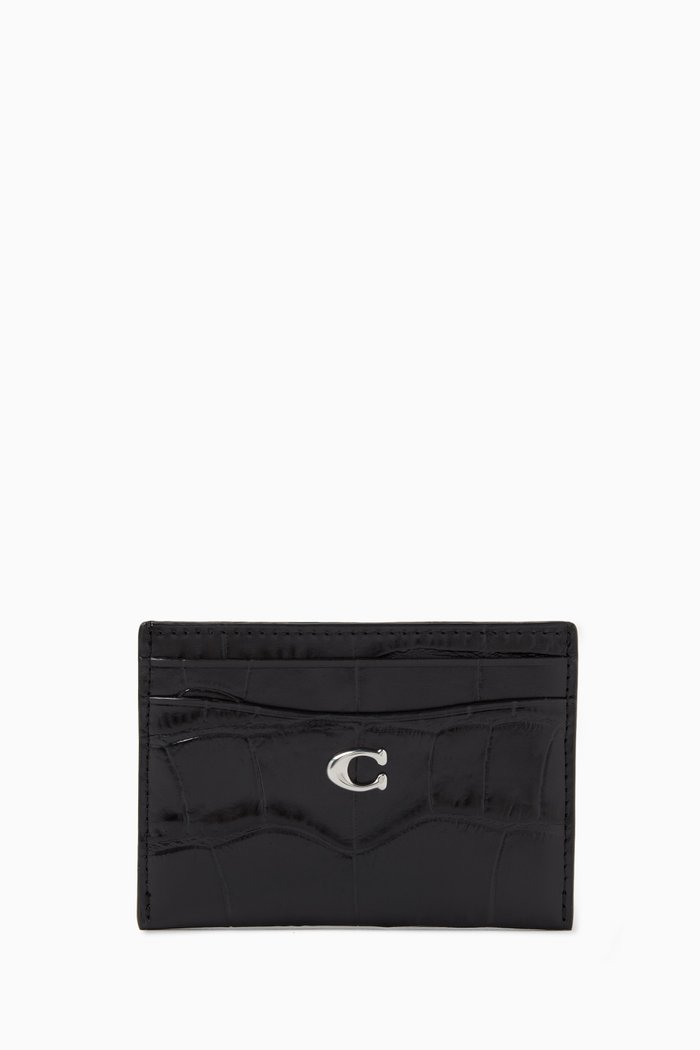 

Essential Card Case in Croc-embossed Leather, Black