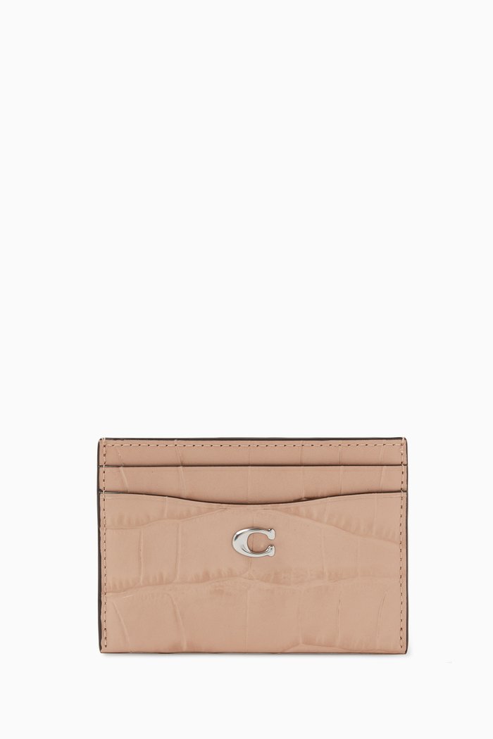 

Essential Card Case in Croc-embossed Leather, Pink