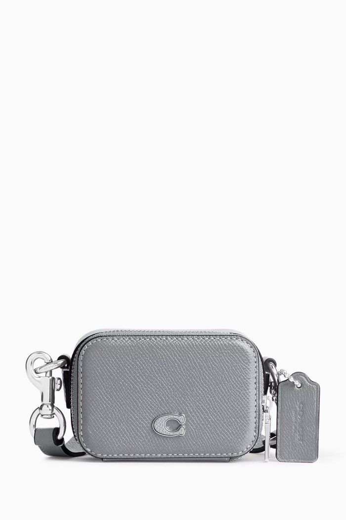 

Crossbody Pouch in Crossgrain Leather, Grey