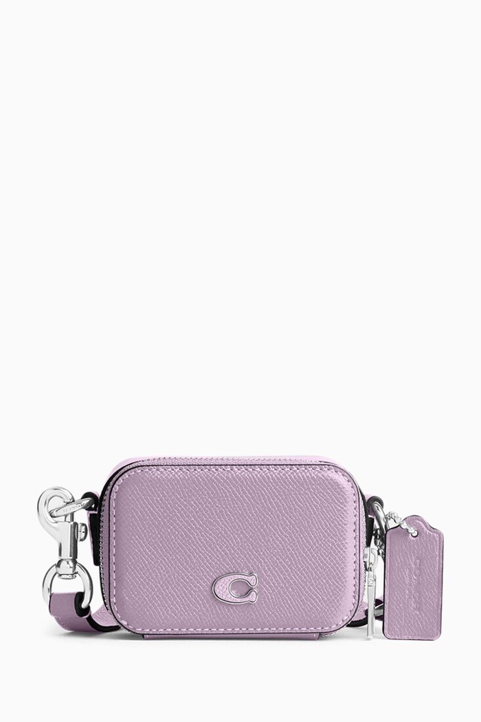 

Crossbody Pouch in Crossgrain Leather, Purple