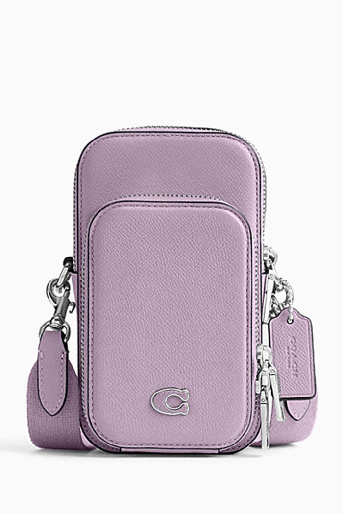 

Phone Crossbody Bag in Grained Leather, Purple