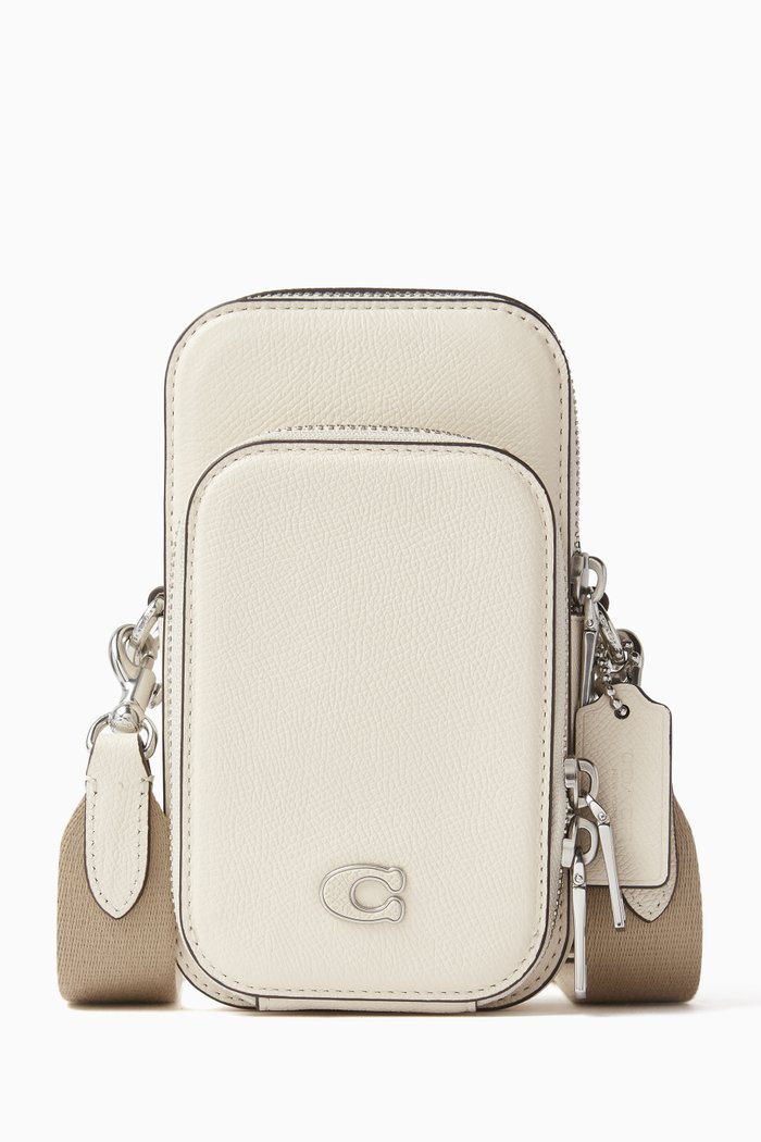 

Phone Crossbody Bag in Grained Leather, White