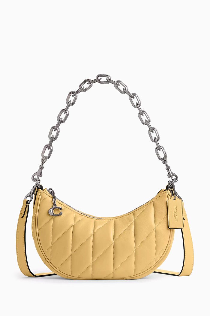 

Mira Quilted Shoulder Bag in Leather, Yellow
