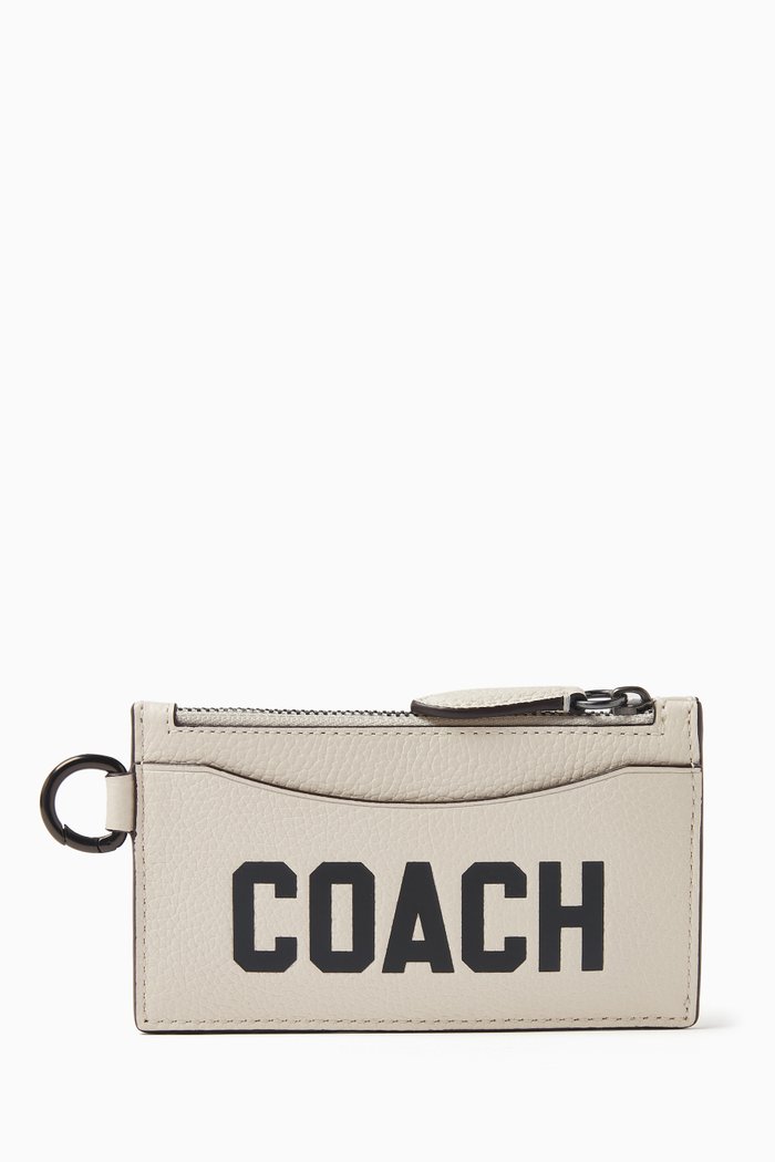 

Logo Zip Card Case in Pebbled Leather, White
