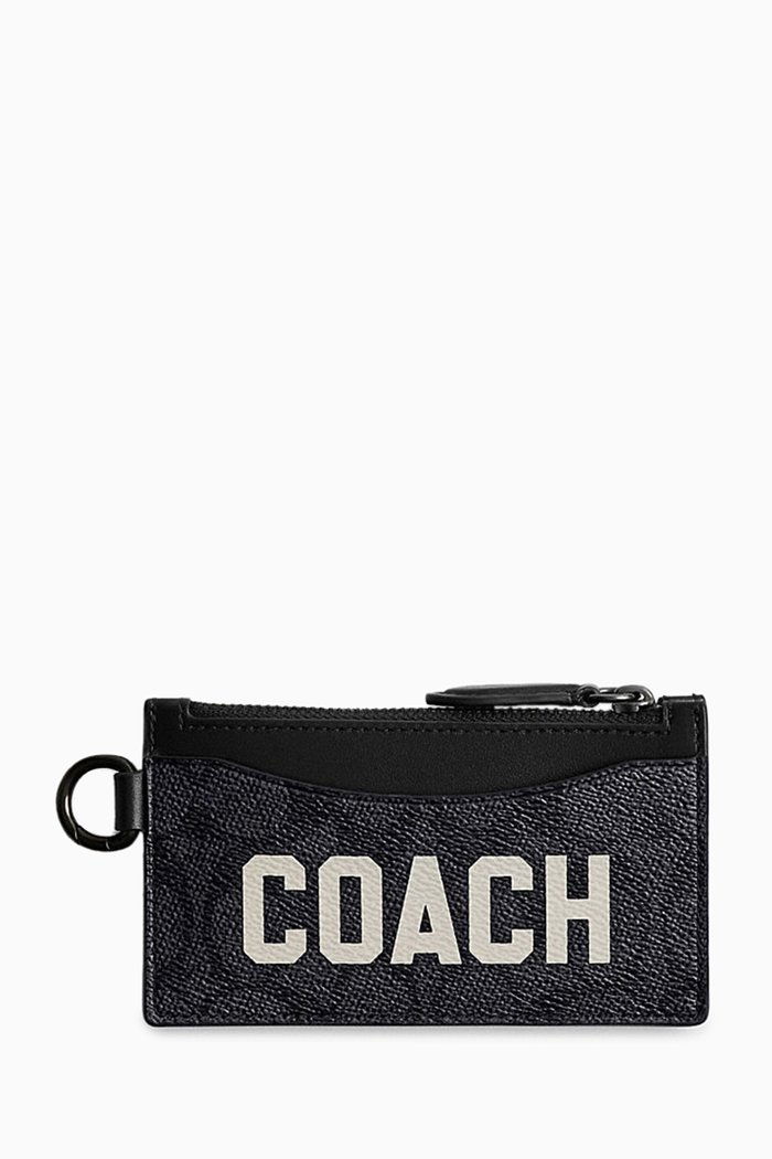 

Zip Card Case in Canvas & Leather, Grey