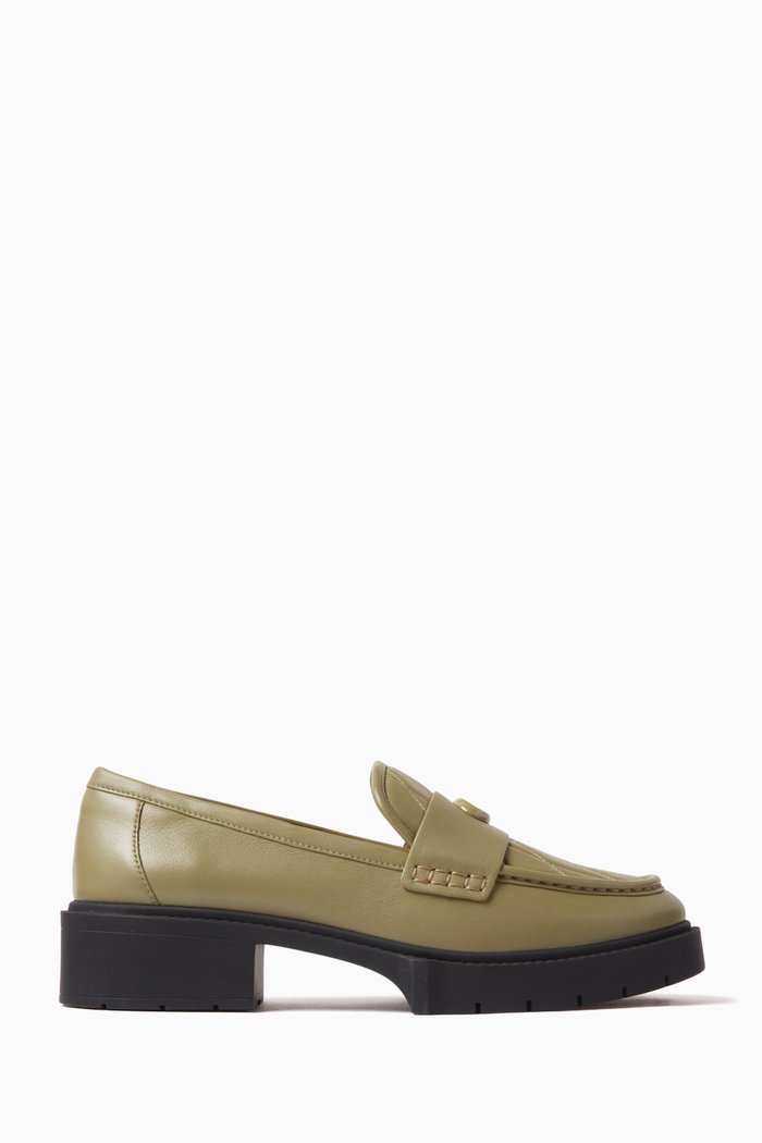 

Leah Quilted Loafers in Leather, Green
