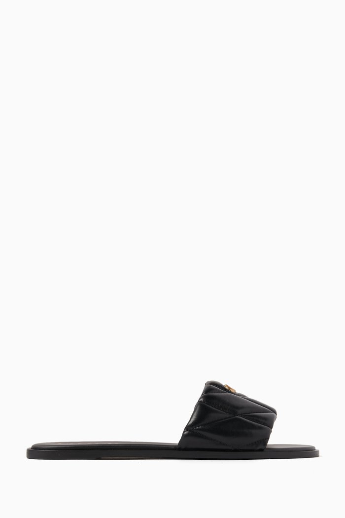 

Holly Quilted Slide Sandals in Leather, Black