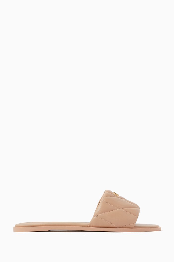 

Holly Quilted Slide Sandals in Leather, Pink