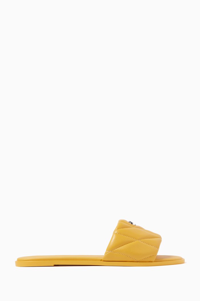 

Holly Quilted Slide Sandals in Leather, Yellow