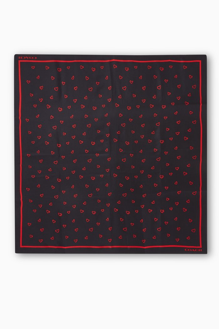 

Hearts-print Square Scarf in Silk, Black