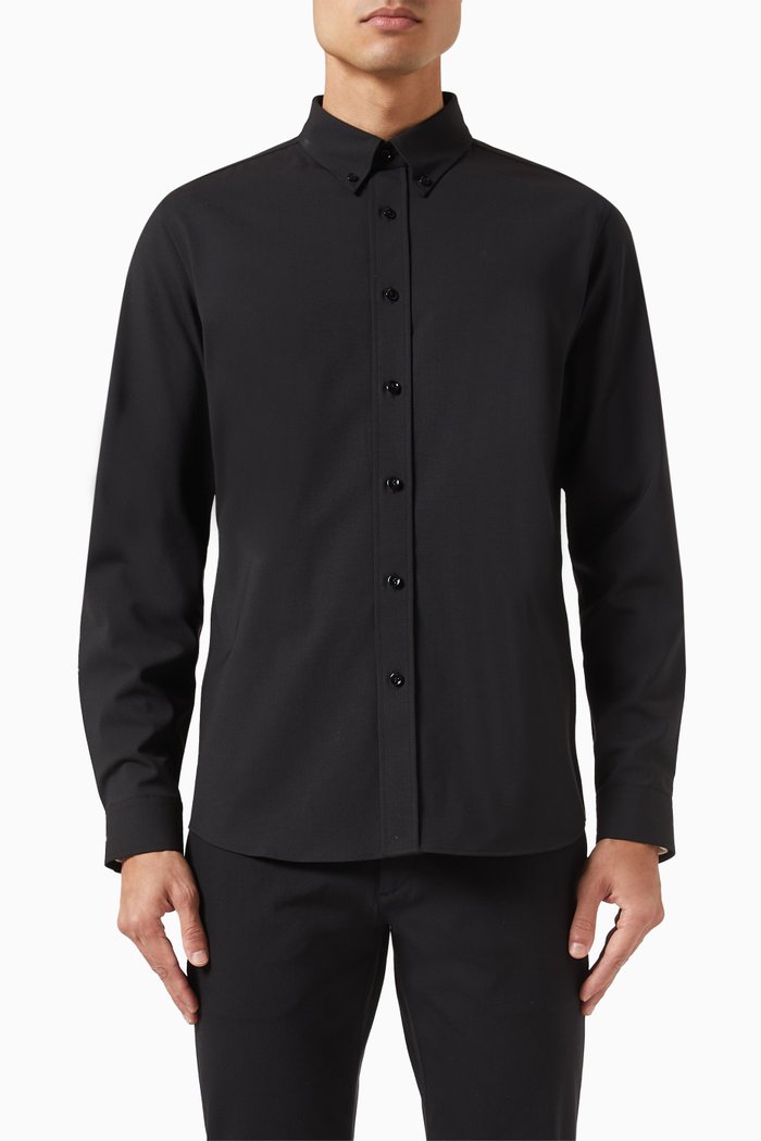 

Hugh Shirt in Stretch Wool, Black