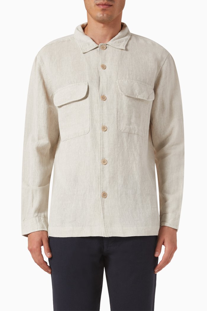 

Long-sleeved Overshirt in Linen-cotton, Neutral