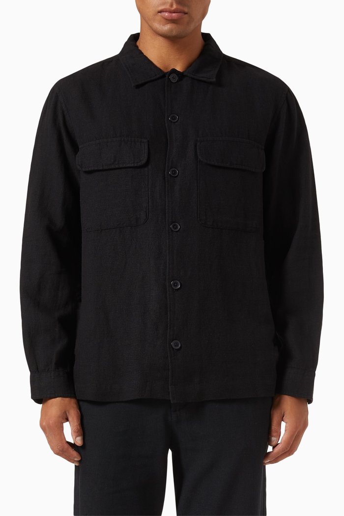 

Long-sleeved Overshirt in Linen-cotton, Black