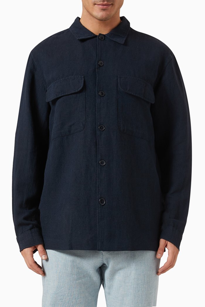 

Long-sleeved Overshirt in Linen-cotton, Blue