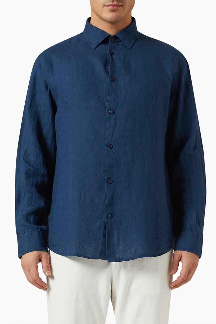 Long-sleeve Shirt in Linen, Blue