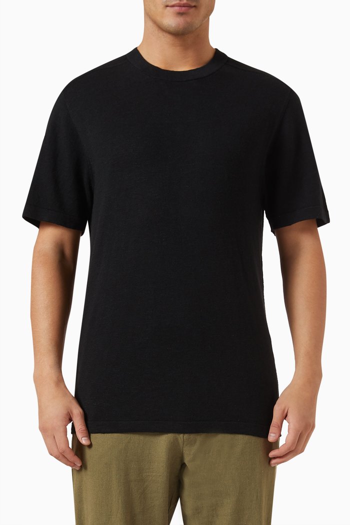

Knitted Short-sleeve T-shirt in Cotton-linen, Black