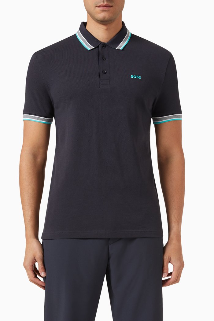 

Paddy Tipped Logo Polo in Cotton Piqué, Blue