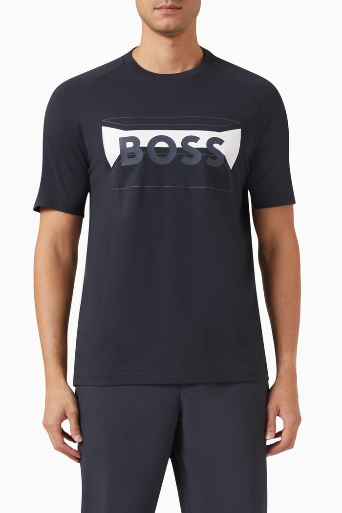 

Graphic Logo Print T-shirt in Stretch Cotton Blend, Blue