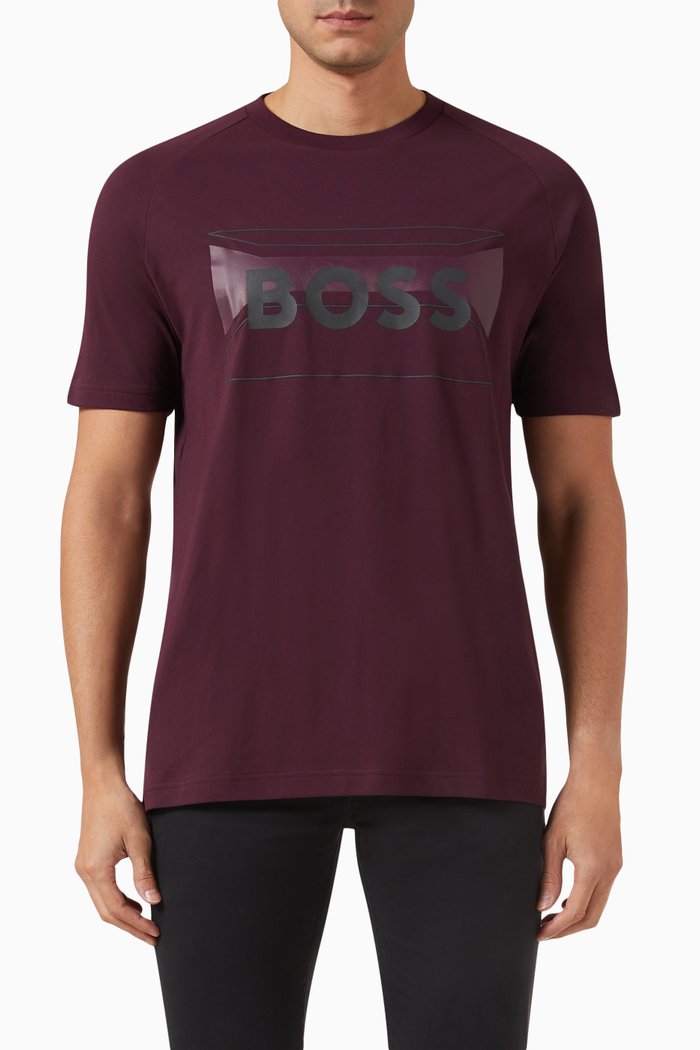 Graphic Logo Print T-shirt in Stretch Cotton Blend, Pink