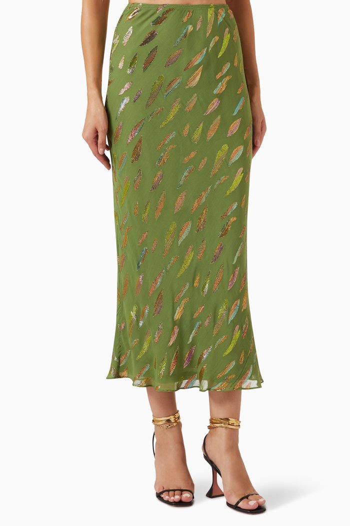 

Slip Maxi Skirt in Jacquard, Green