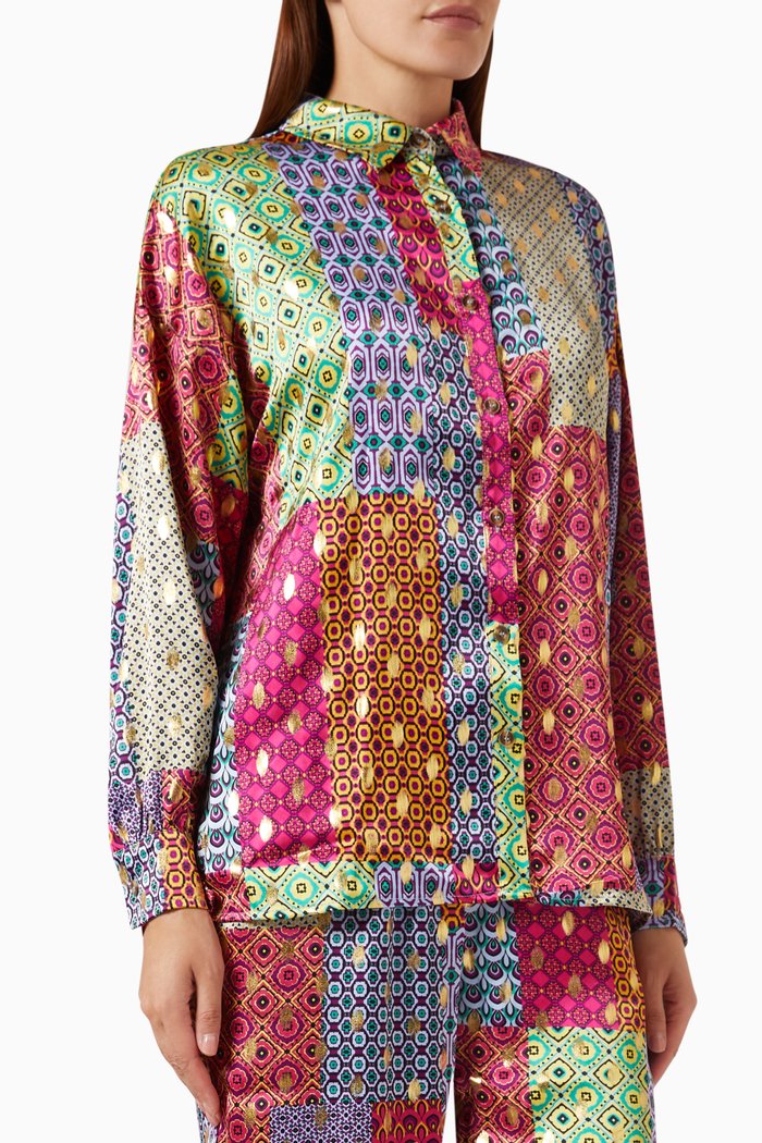 Patchwork Gabbie Shirt in Satin, Multicolour