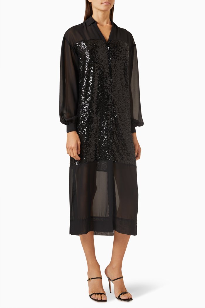 Lila Shirt Dress in Sequin, Black