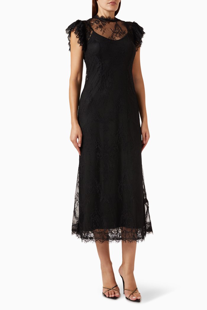

Raven Midi Dress in Lace, Black